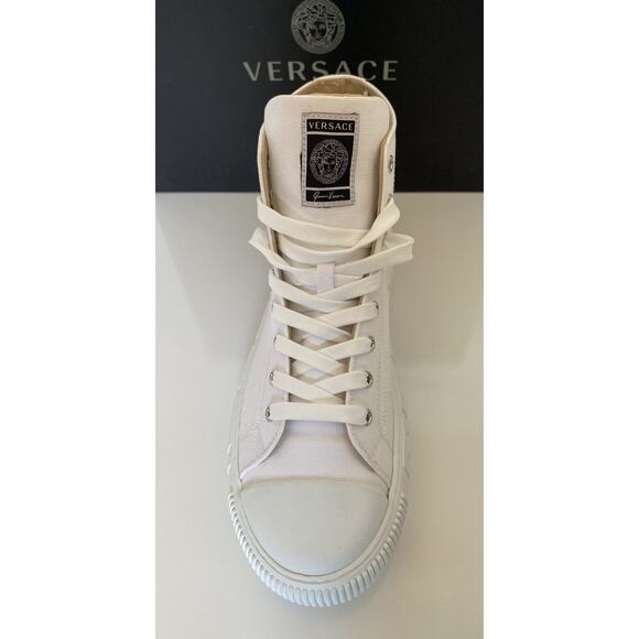 Versace White Palladium High-top Canvas Sneakers 12.5 US (45.5 Euro) DSU8403 - Picture 3 of 12